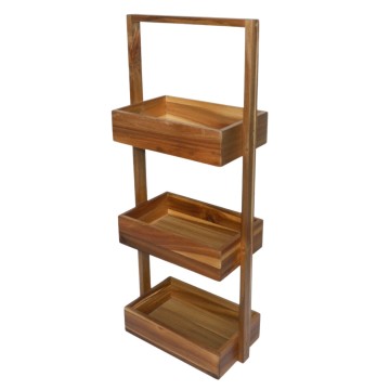 Premium Acacia Wood 3-Tier Storage Shelf with Rectangular Baskets - Versatile Home Organizer